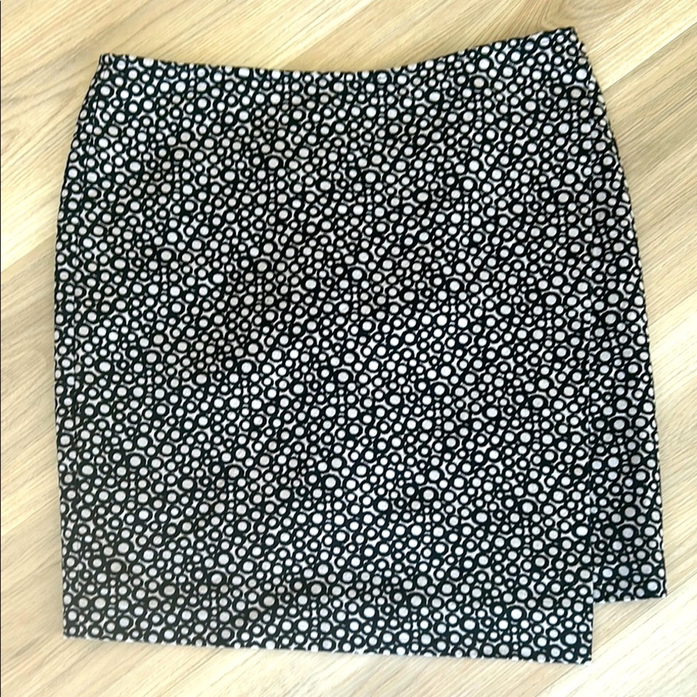 ISDA Polka Dot Pencil Skirt 10 Black White Wrap Cotton Career Classic Bubbles